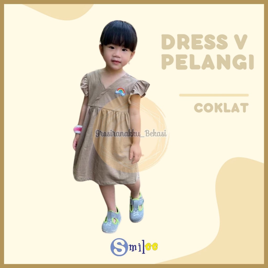 Dress Anak Bayi V Pelangi Coklat size 1-5