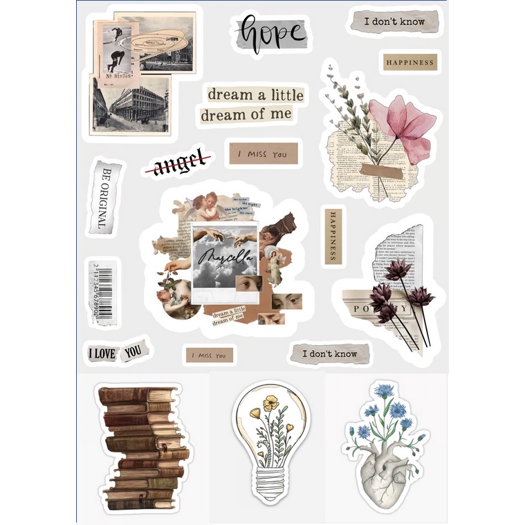 

Stiker Vintage Waterproof Sticker anti air per lembar A6 Sticker Aesthetic untuk Scrapbook Case HP