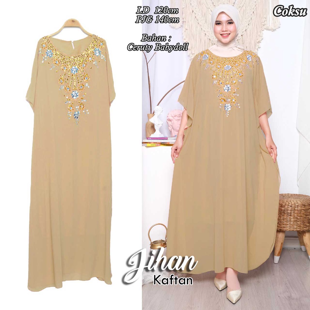 B&R NEW Kaftan Jihan / Baju Muslim Wanita / Baju Lebaran / Kaftan Kelelawar / Kaftan Payet Gold