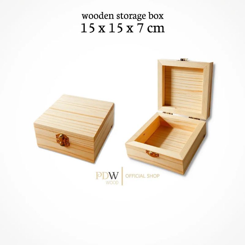 Kotak Kayu Penyimpanan 15 X 15 X 7 Cm / Box Kayu Multifungsi / tempat perhiasan / uang / Antam