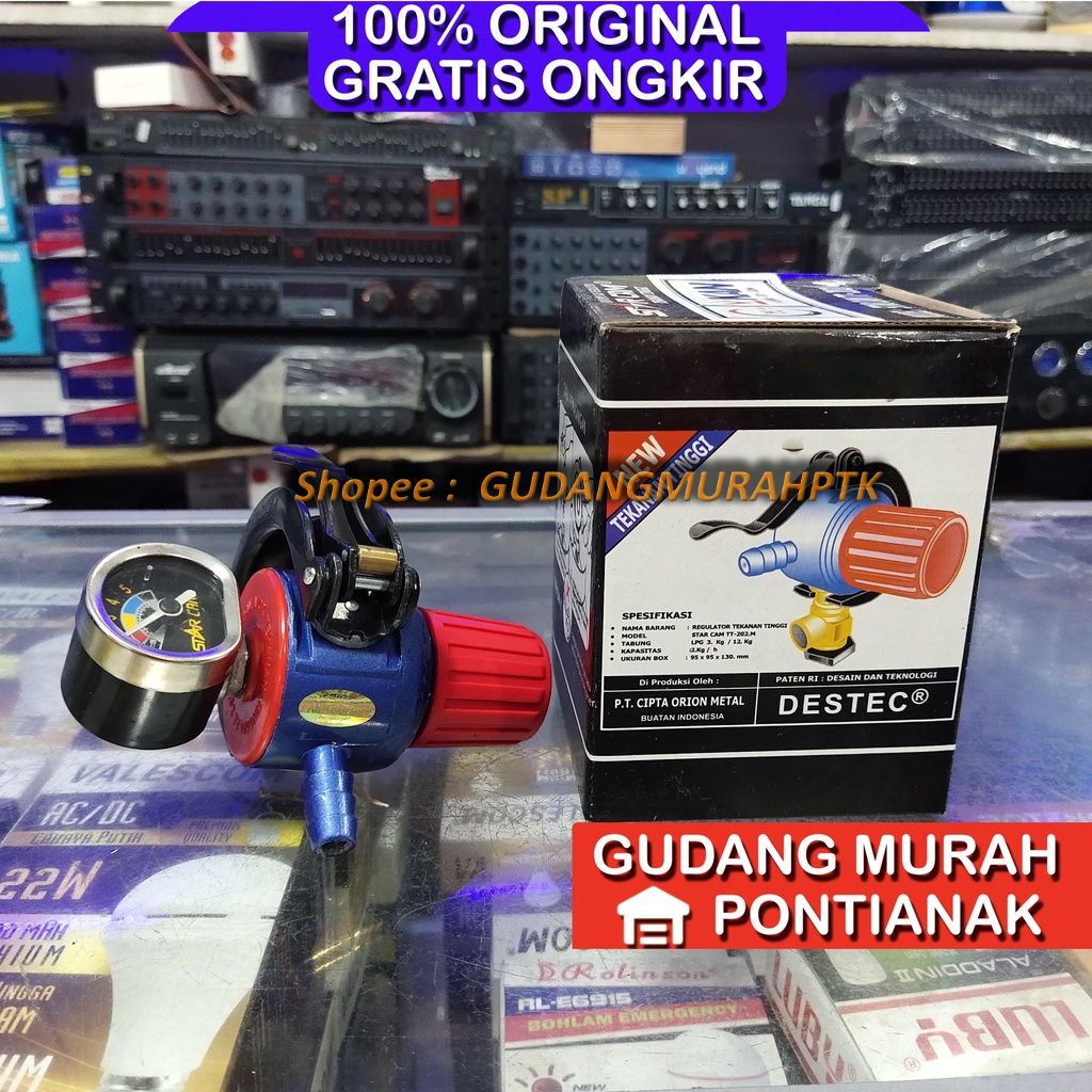 Kepala regulator TEKANAN TINGGI starcam + meteran regulator kompor semawar Jepit anti bocor  SC202M SC TT 202 M / SC-T12TM SC T 12