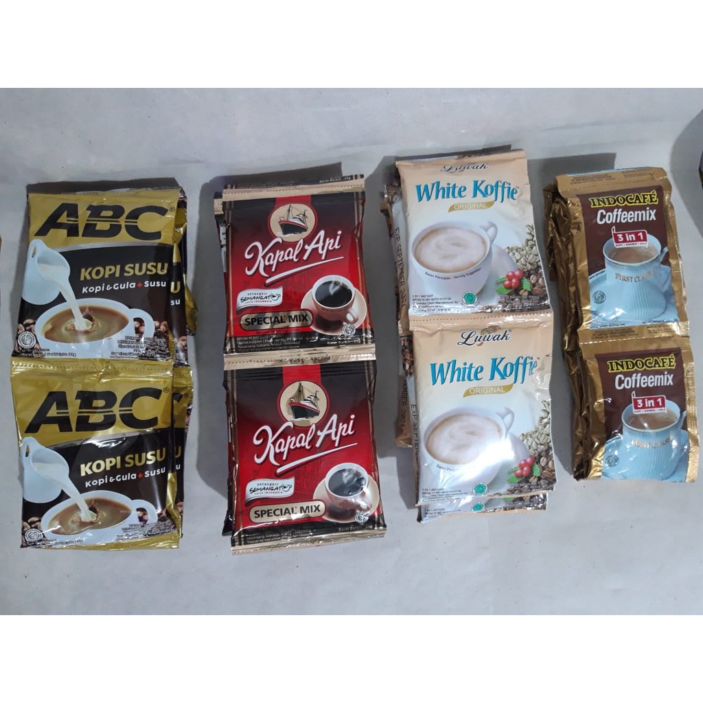 

ANEKA KOPI ABC SUSU / KAPAL API / LUWAK WHITE KOFFIE / INDOCAFE COFFEEMIX