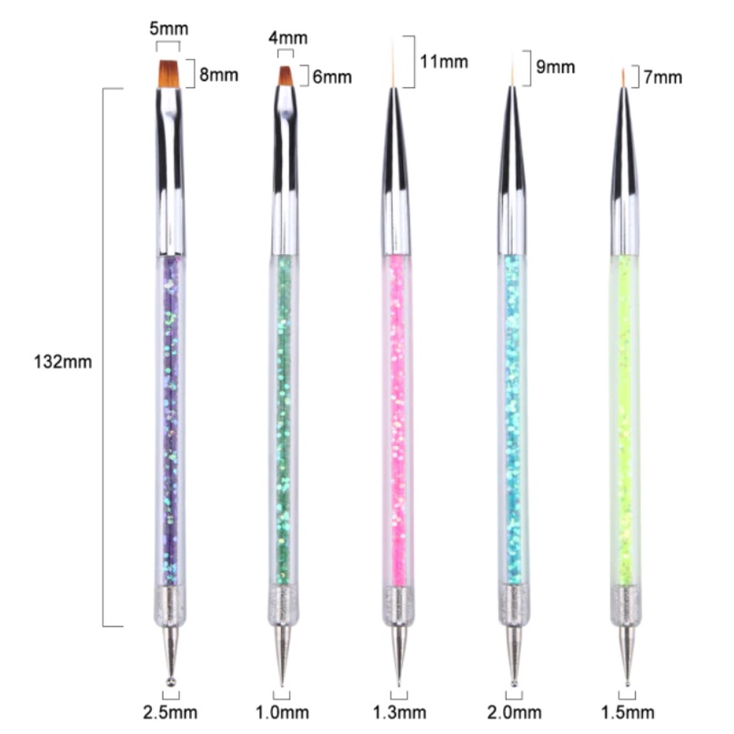 High Quality 2in1 Dotting Brush Rainbow Nail Art (5pcs/set)