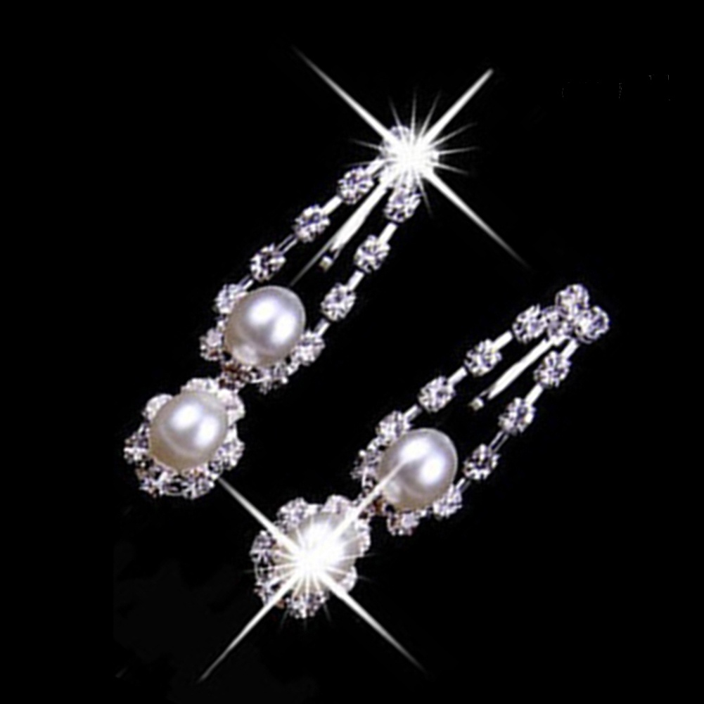 OW@ Women Palace Style Rhinestone Faux Pearl Pendant Necklace Earrings Jewelry Set