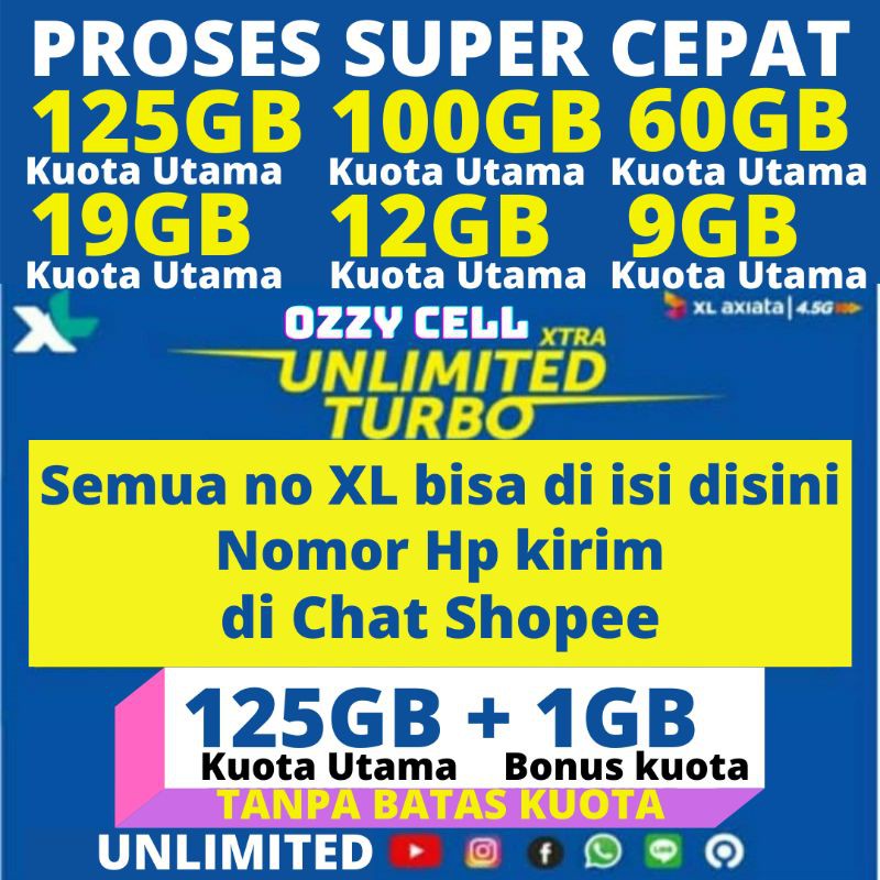 Isi Ulang Kuota Xl Xtra Combo Lite Unlimited Turbo Free Youtube Ig Fb Wa Line Vocer Inject Murah Shopee Indonesia