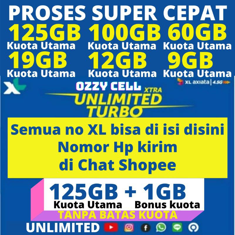 Isi Ulang Kuota Xl Xtra Combo Lite Unlimited Turbo 100gb 60gb 19gb 12gb Free Youtube Ig Wa Fb Line Shopee Indonesia