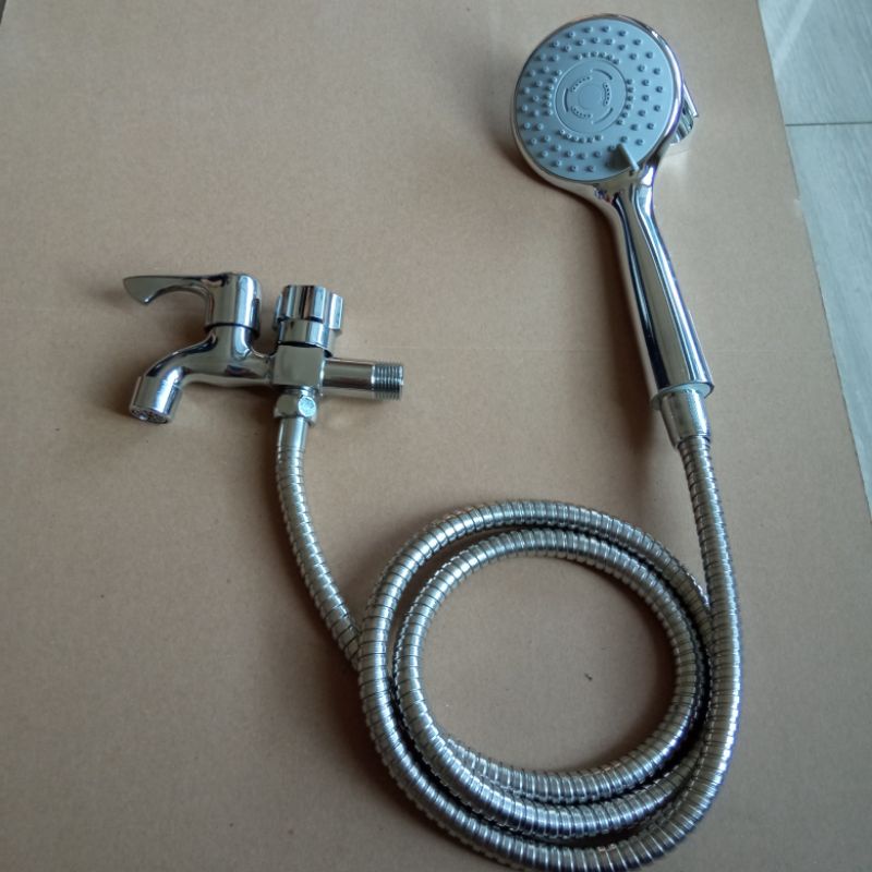 Paket Hand Shower dan Kran Shower Combo - 1/2 Inch - High Quality Kran Stainless krom