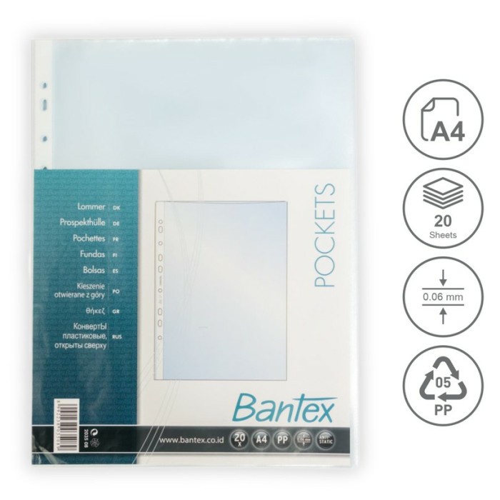 

READY Bantex Pocket Sheet Protector Clear Holder Size A4 - Isi 20 Lembar - Antiglare TERBARU