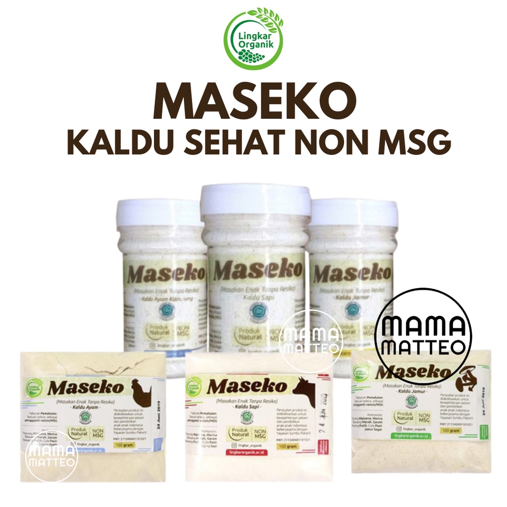 LINGKAR ORGANIK Maseko Kaldu Sehat Non MSG Refill &amp; Botol / Ayam Kampung / Sapi / Jamur / 100GR &amp; 80GR / BUMBU KALDU MASEKO BANDUNG