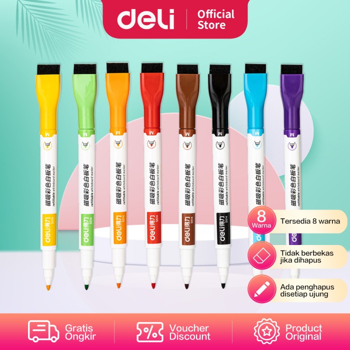 

CODE150 Deli Color Whiteboard Marker/Spidol Papan Tulis+Penghapus 8Color S514