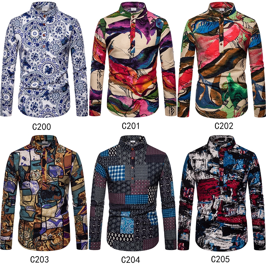 Pria Musim Semi Mode Floral Kaos Panjang Sleeved Nasional Pria Musim Semi Mode Floral Kaos Panjang Sleeved Nasional