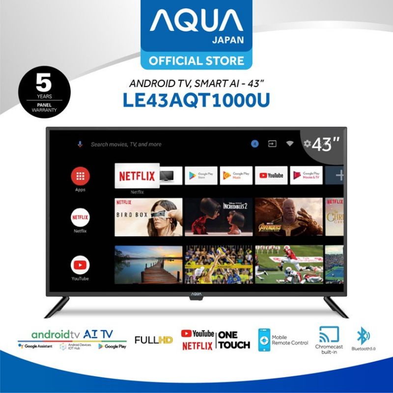 LED TV 43", 43 Inch AQUA LE43AQT1000U SMART ANDROID TV FHD