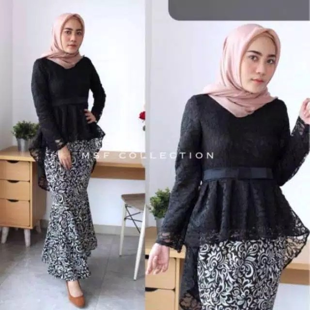 setelan kebaya aurora modern - Hitam, M