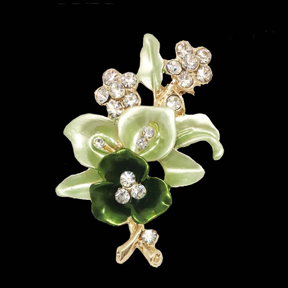 OW@ Elegant Women Rhinestone Flower Enamel Brooch Pin Cardigan Scarf Corsage Jewelry