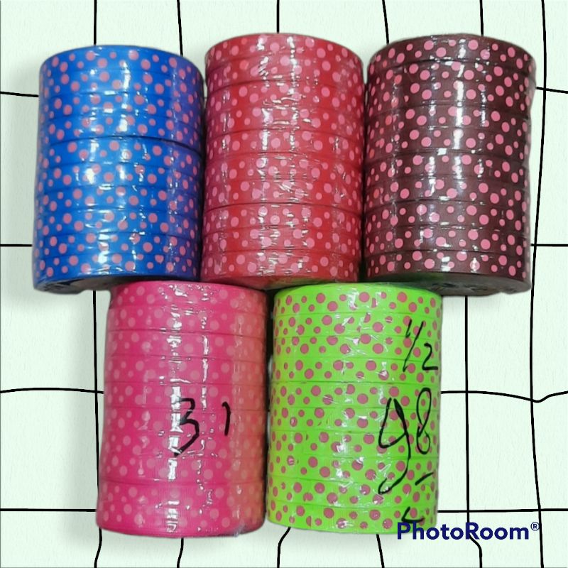 Bahan roll Pita Grossgrain motif bubble tipis 1.2cm