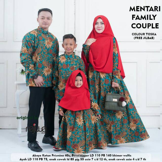 Couple batik family lengkap ayah ibu anak laki dan perempuan.sarimbit keluarga muslim modern elegant