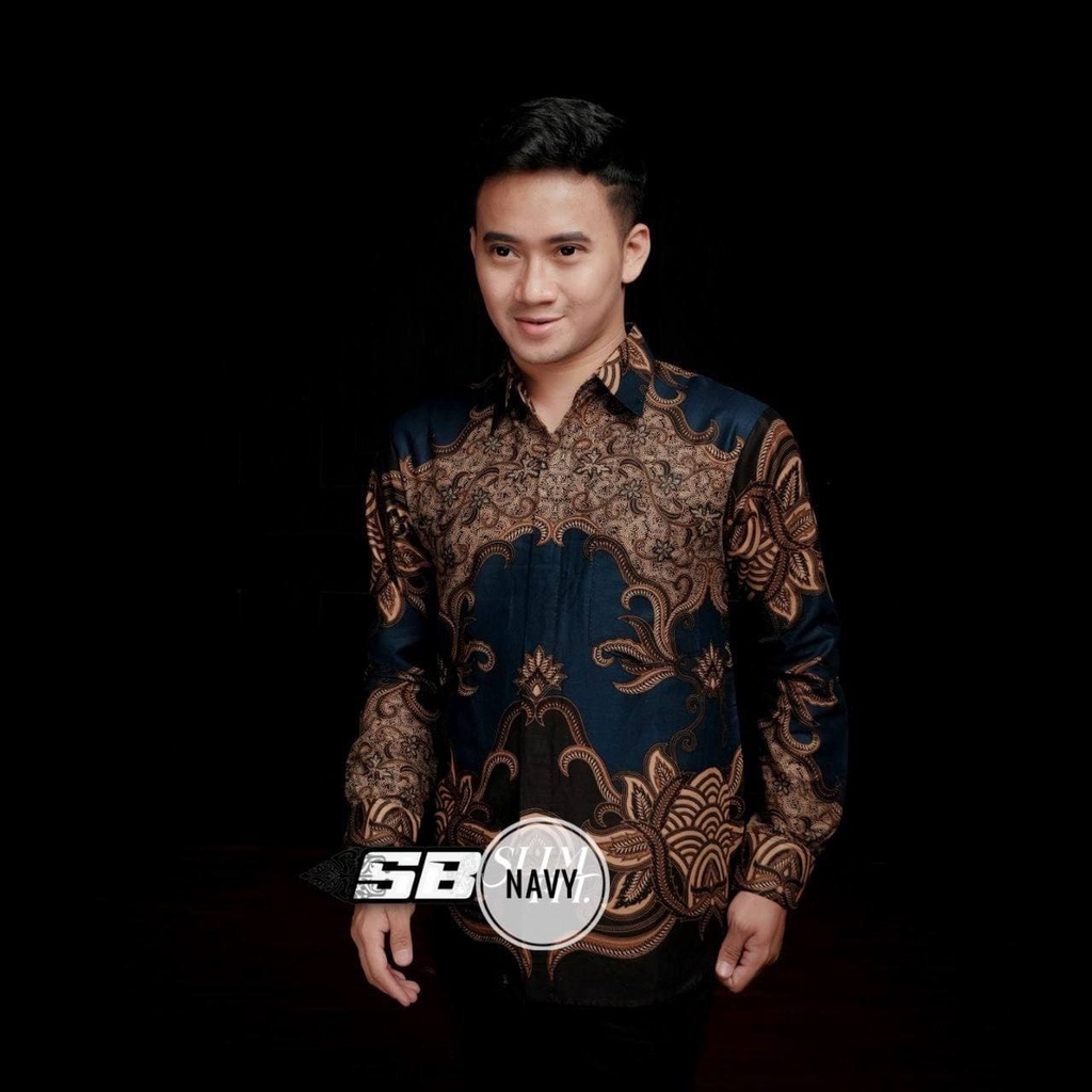 Kemeja Batik Pria Modern Lengan Panjang Casual Modis Slim Fit Trendy Masa Kini OL 162-KMJ-MUTIARA NAVY