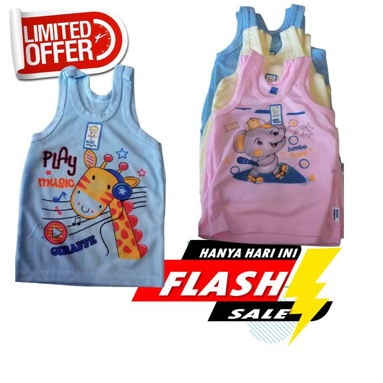 6 PCS Singlet Kaos Kutung Bebe Warna Bermotif Kartun Kaos Dalam Anak SNI-Yukensi-Bayi-1 - 8 tahun