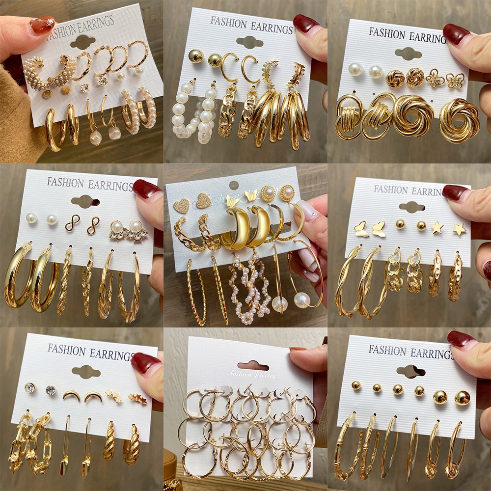 AY(CN) Set Anting Stud Hias Liontin Kupu-Kupu Mutiara Warna Emas Gaya Retro Korea Untuk Wanita