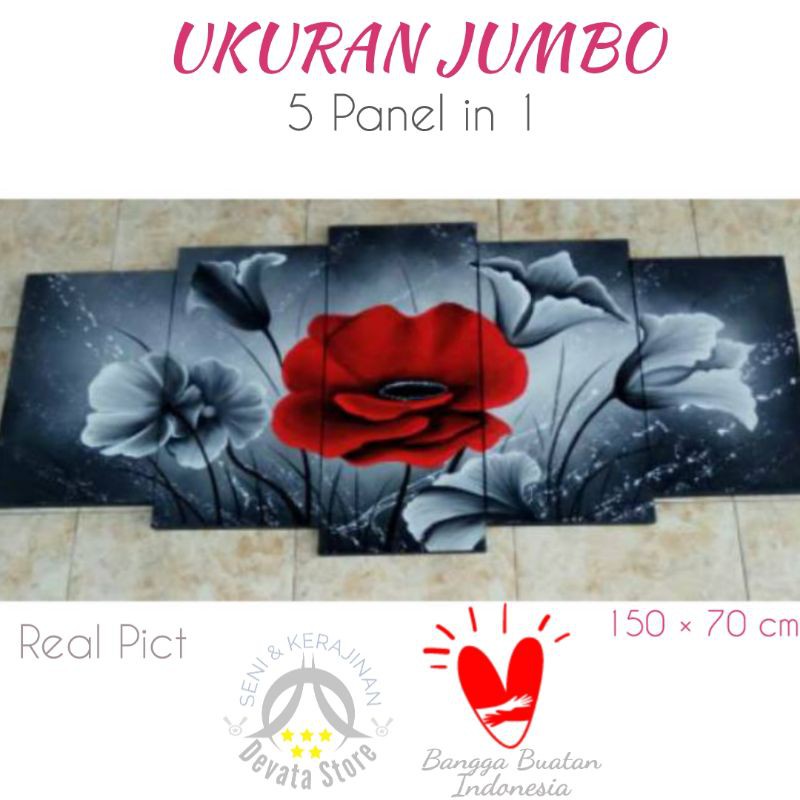 LUKISAN TANGAN KANVAS UKURAN BESAR JUMBO BUNGA HIASAN DINDING RUMAH