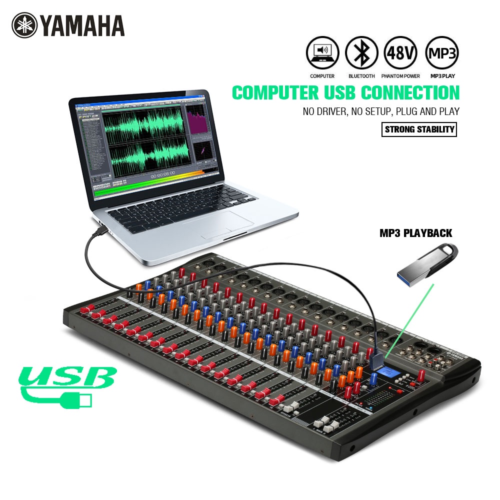 Mixer Audio Profesional YAMAHA CT160S 16-channel built-in EQ/mode perekaman Pengalih bahasa Efek reverb Pemutaran Bluetooth/MP3/USB/PC Peralatan Audio Profesional