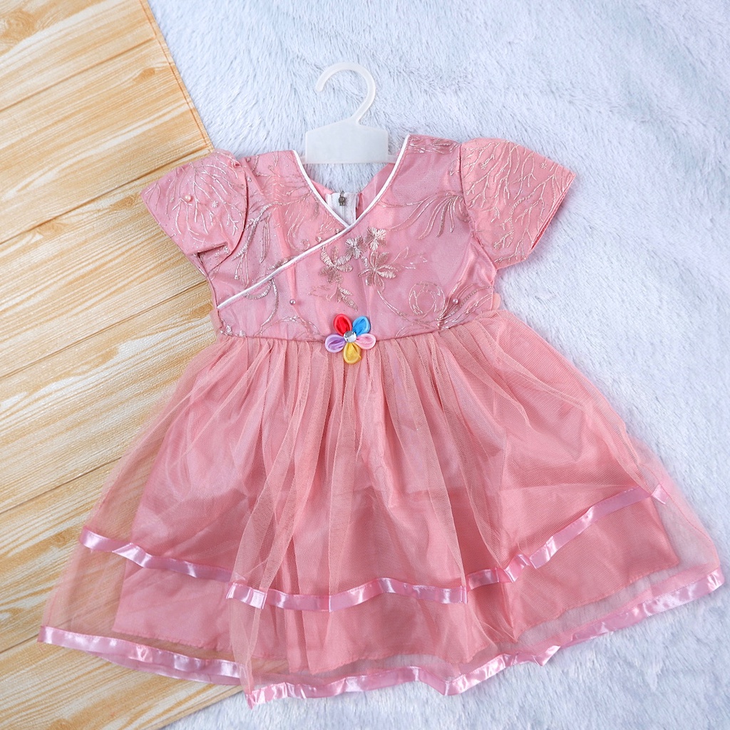 0-12 Baju Dress Gaun Pesta Anak Bayi Cewek Perempuan Tile Premium Dress Ulang Tahun-2
