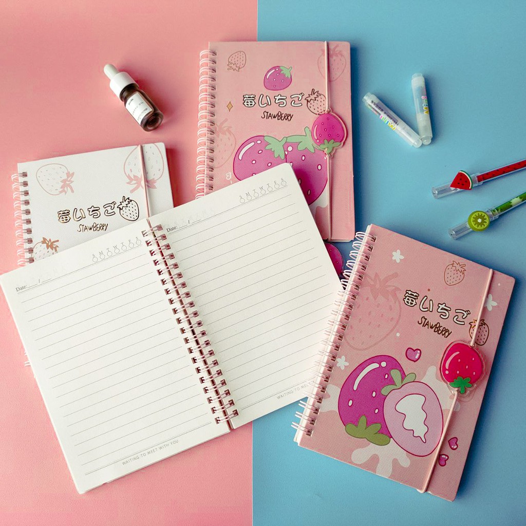 

[630400] Buku Diary Ring / Notebook Spiral / Notes / Jurnal / Agenda A5 Motif Strawbery