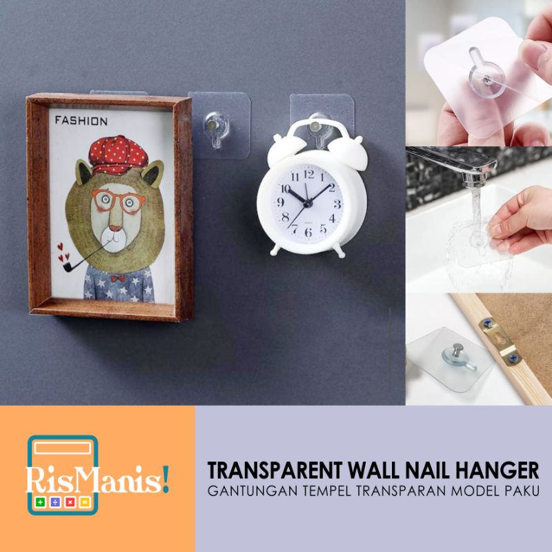 TRANSPARENT WALL NAIL HANGER - Gantungan Tempel Tembok Hook Model Paku Pengait Foto Pigura Tanpa Bor