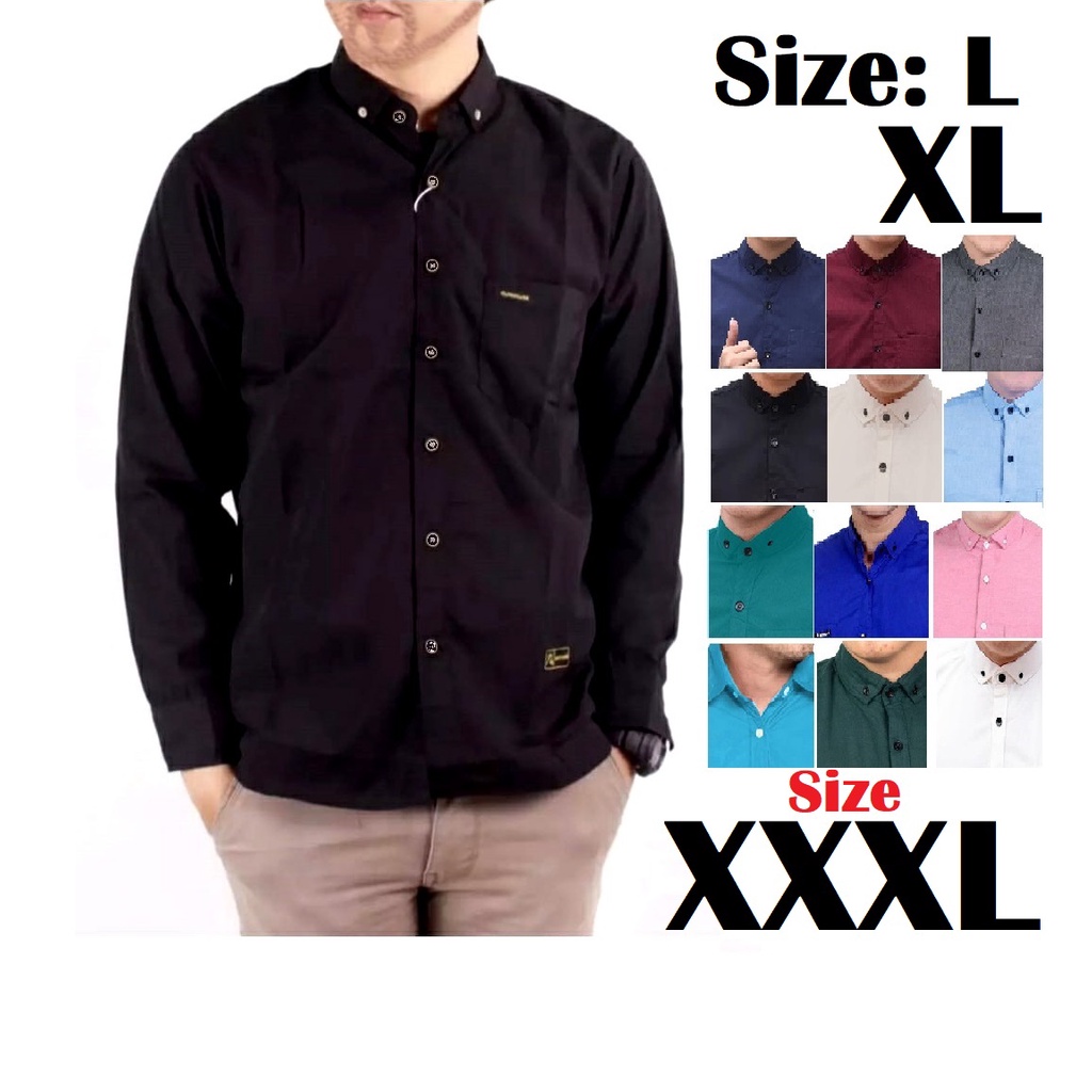 JUMBO Kemeja Pria XXXL 3l XL formil Kasual Polos Hitam Putih Lengan Panjang / hem baju pria/kemeja cowok/kemeja hitam/kemeja puti/kemeja navy/kemeja kantor/kemeja sales/kemeja manager/kemeja kerja/kemeja kondangan