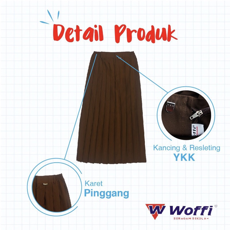 Seragam Pramuka Woffi Rok Plisir Panjang Coklat / ROK PRAMUKA SERAGAM SEKOLAH WOFFI MODEL PLISIR BAHAN KATUN