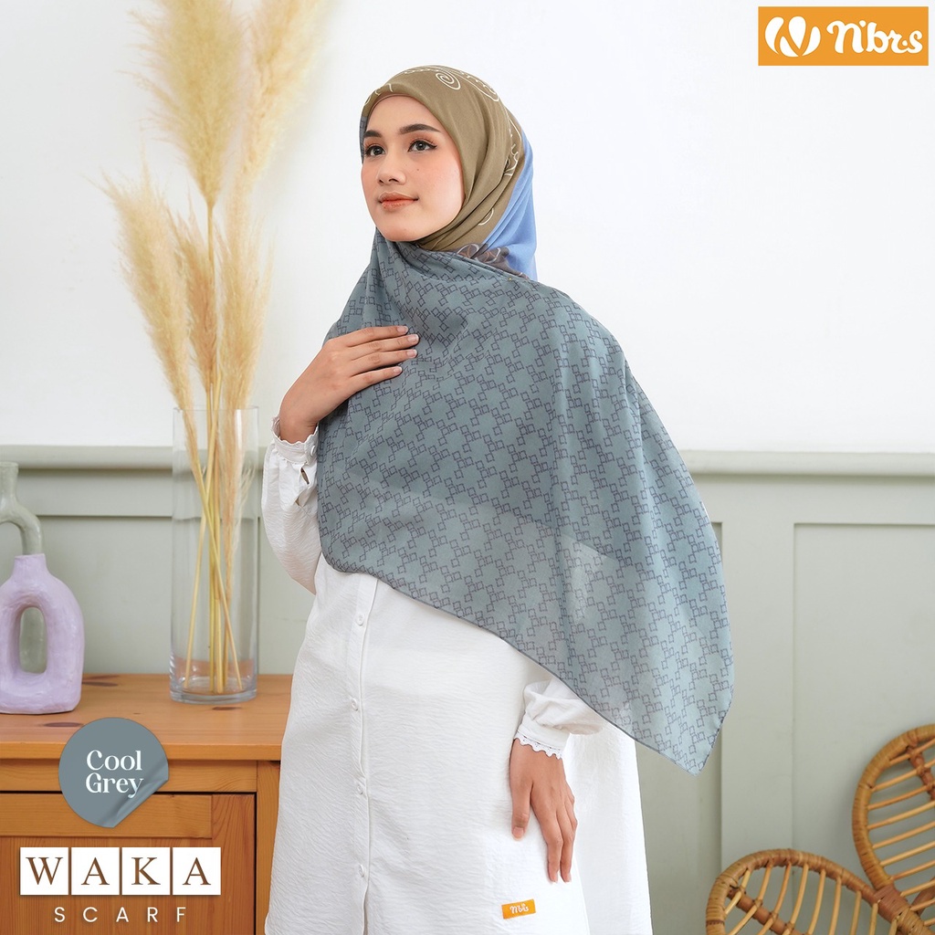 NIbras Hijab Waka Scarf Bahan Voal Jilbab Segiempat Motif Modern Kekinian by NBRS Hijab