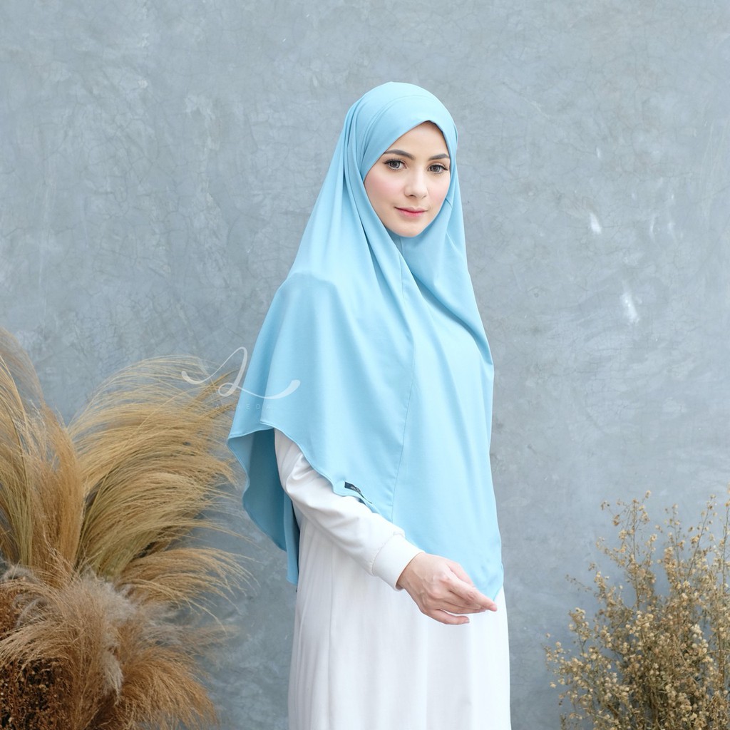 kerudung hijab instan plus masker FRENCH ZAARA BERGO by LACHEDA- griya_mey-soft turquise