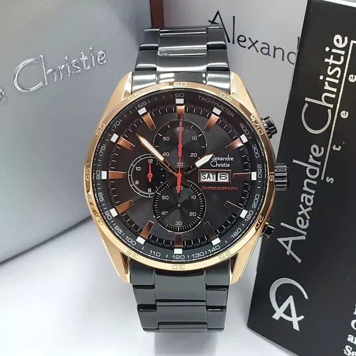 ALEXANDRE CHRISTIE 6495MC BLACK ROSEGOLD PRIA ORIGINAL GARANSI 1TAHUN