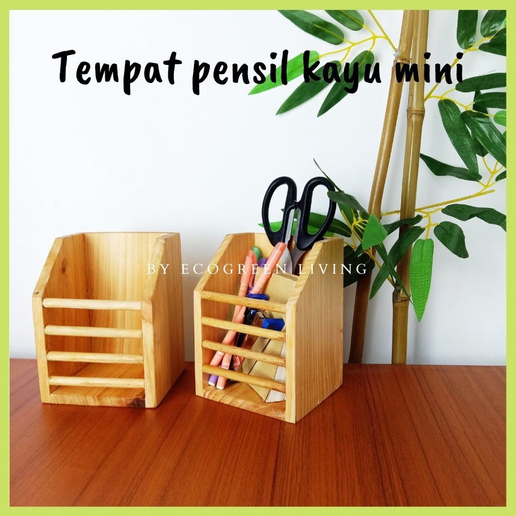 Pen Holder Desk Organizer Stationary / Wooden Desk Organizer / Tempat Pensil Kayu