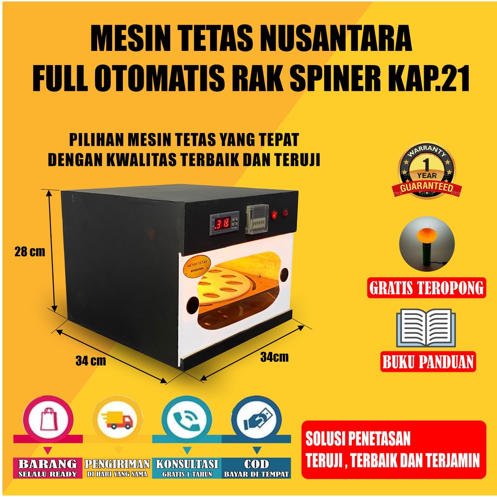 NUSANTARA INCUBATOR Mesin Tetas Telur Full Otomatis Kap.21 Rak Spinner Penetas Telur Otomatis