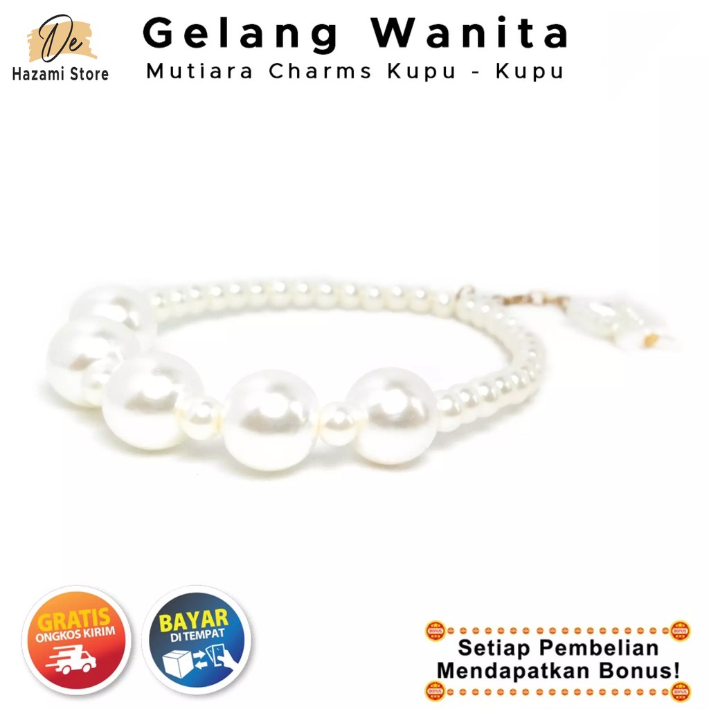 BISA COD Gelang Wanita Mutiara Korea Tali Elastis Rantai Emas Remaja Putih Keren Elastis Terbaru