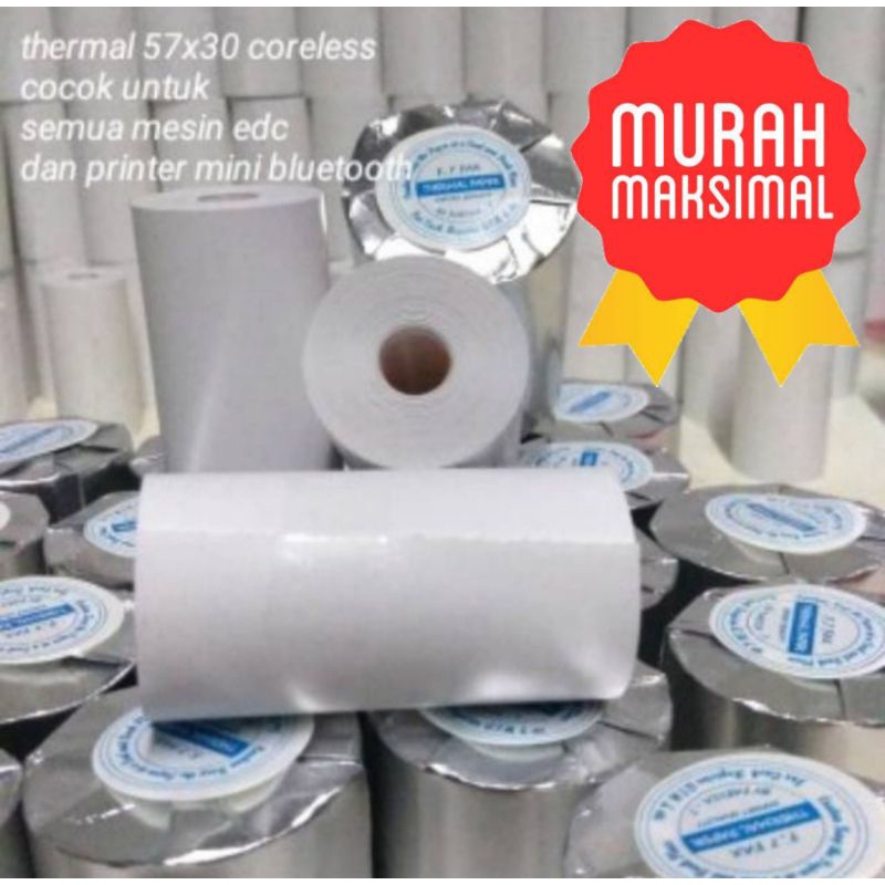 

kertas printer thermal 57x30 coreless GRADE A bagus pembelian minimal 10pcs