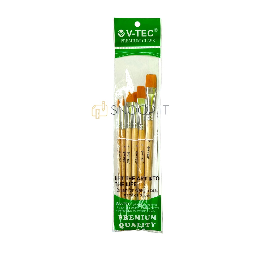 V-Tec Brush Bahan Nilon A21547-6A/6  Set 6 / Vtec Kuas Bahan Nilon Flat &amp; Round / Kuas Lukis – Set6 SHSNP