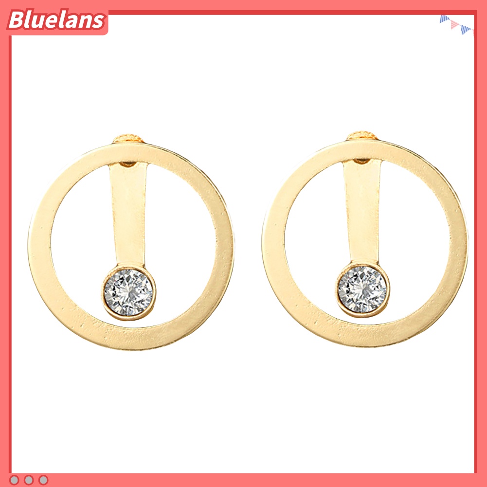 Bluelans Anting Tusuk Dua Sisi Bentuk Lingkaran Hollow Aksen Berlian Imitasi Untuk Wanita
