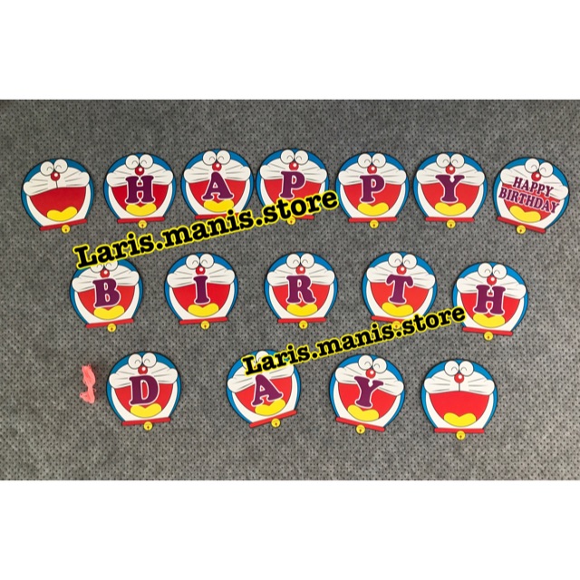 Banner hbd doraemon - banner doraemon - bunting flag ultah motif doraemon - banner hbd ultah anak