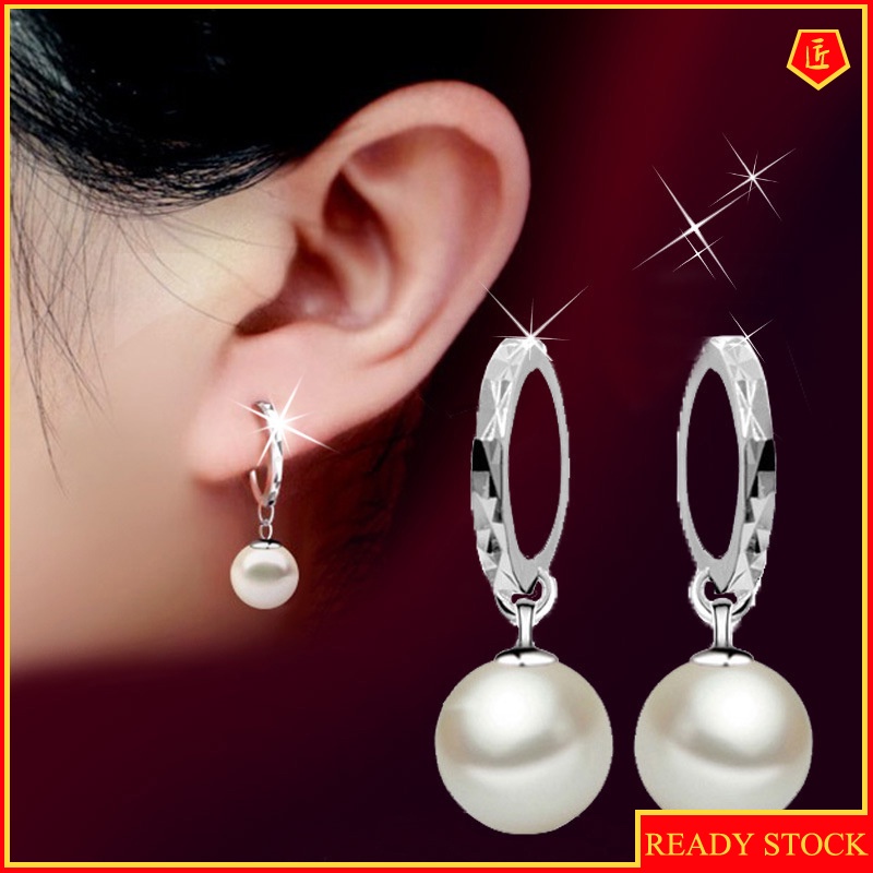 [Ready Stock]Female Silver Simple Versatile Pearl Earrings