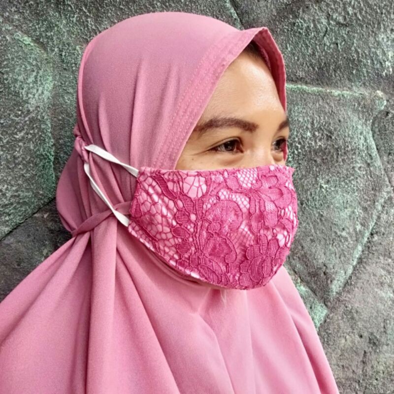 masker tali kerut/masker hijab brokat 3 fly/masker hijab