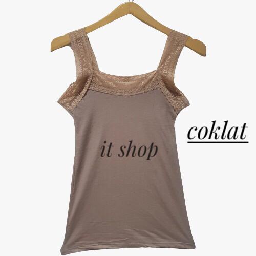 ITSHOPING - Tanktop Renda Wanita Harga Murah All Size Fit L-XL Tengtop Cewek Camisol Tali Renda TenkTop Renda-Coklat Standar