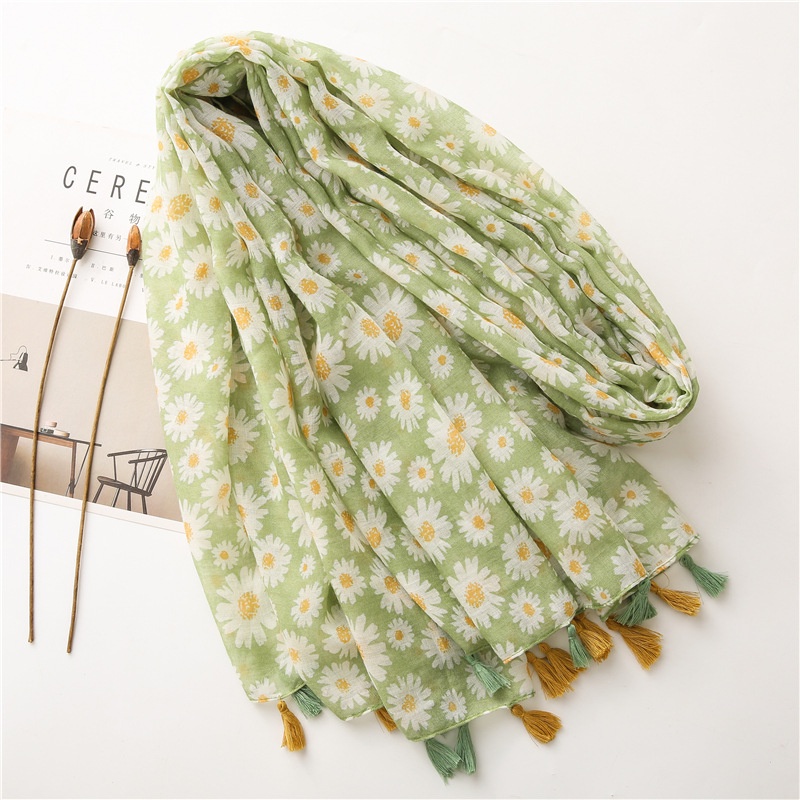 ITSFRIDAY FARAH Scarf - Premium Pashmina Shawl Selendang Syal Pasmina Hijab Import Motif Flower Green