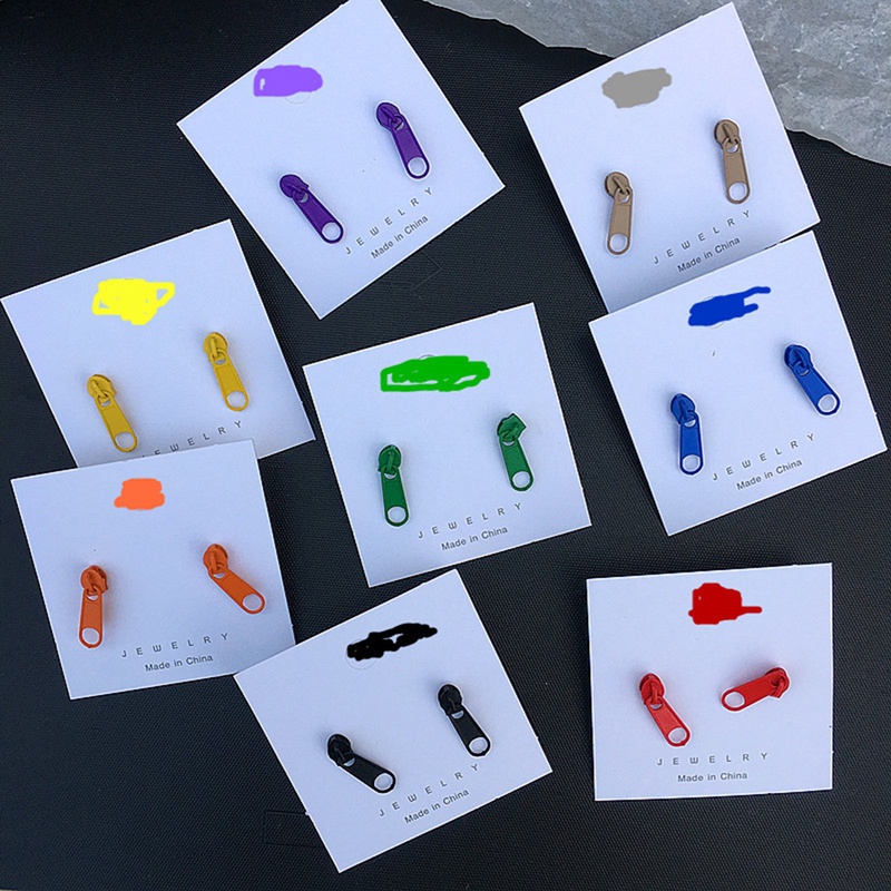 Anting Tusuk Gantung Desain Resleting Warna Warni Gaya Minimalis Untuk Wanita