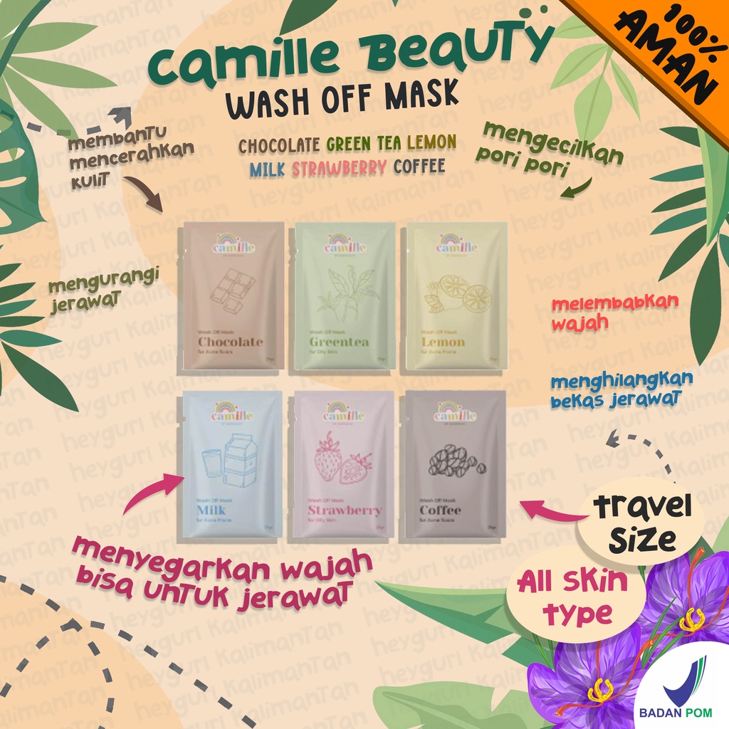 (Travel size) Masker organik Camille camil kemil camile beauty  kopi green tea matcha milk susu stra