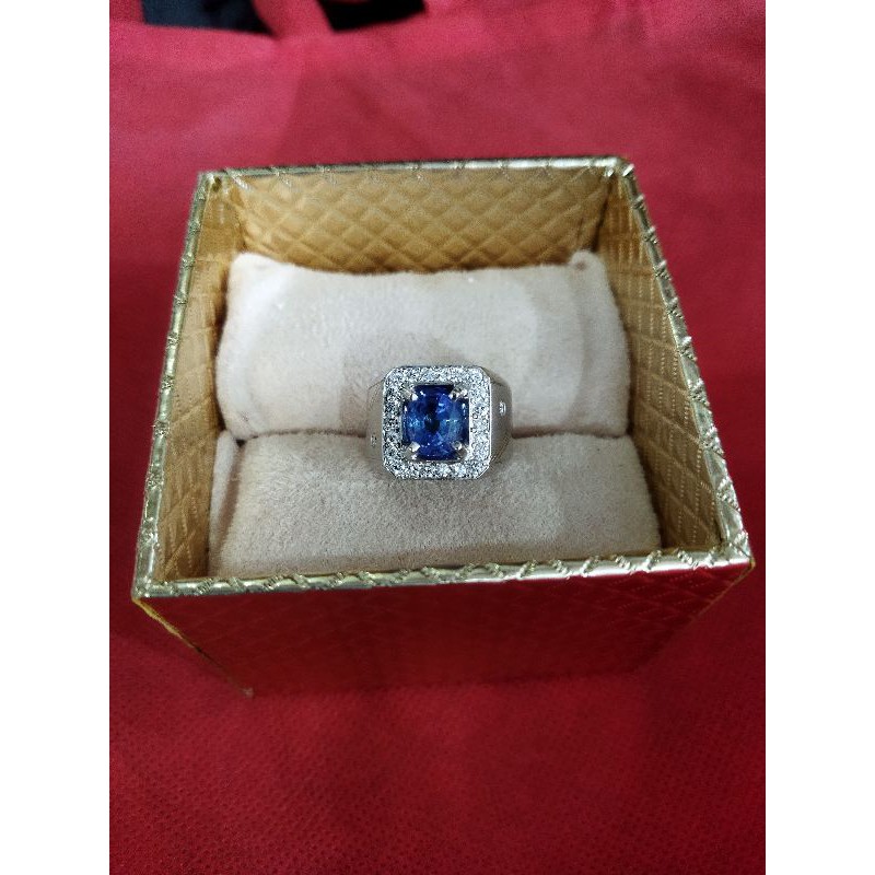 Cincin Eropa Pria Berlian Blue Sapphire Natural Kode 007