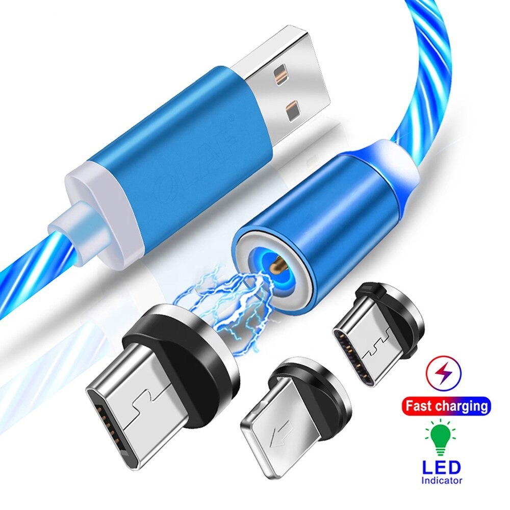 [BISA COD] Kabel Data Magnet Led Charger Micro USB Magnetik Fast Charging untuk IOS Andorit 3 in1 LEd