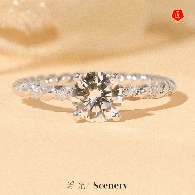 [Ready Stock]Classic Four-Claw Moissanite Ring Pt950 Winding Personality