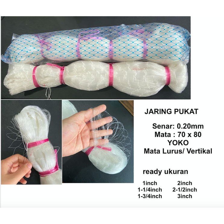 JARING JALA PUKAT IKAN BURUNG UDANG MATA 70X80 SENAR 0.20 TYPE YOKO BUJUR/VERTIKAL